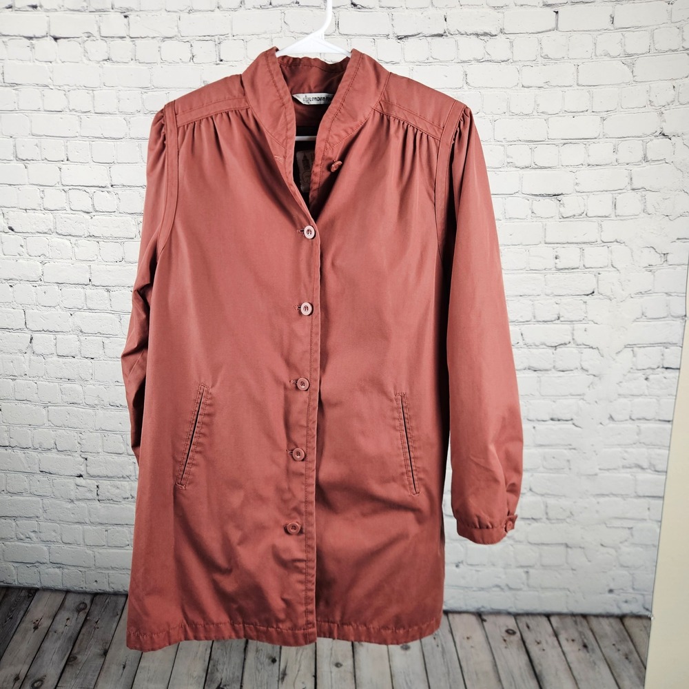 London Fog Vintage Terracotta Rust Faux Fur Lined Button Front Coat Women 14 Reg